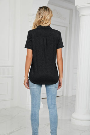 Black view of Curved Hem Johnny Collar Polo Shirt