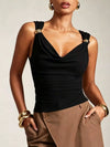 Women's Cowl Neck Tank with Metal Ring Accents