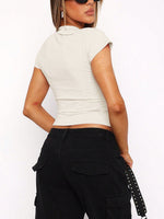 Back view of white Devine Johnny Collar Short Sleeve T-Shirt