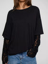 Layered Lace-Sleeve T-Shirt For Ladies