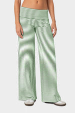 Green Striped Wide Leg Pants