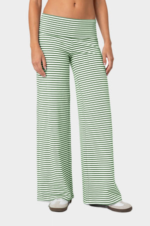 Green Striped Wide Leg Pants