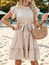 Polka Dot Ruffle Sleeve Tie Waist Dress For Women
