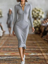 Full Size Zip-Front Bodycon Midi Dress Plus Size