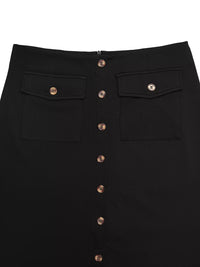 Black skirt with button details on a white background