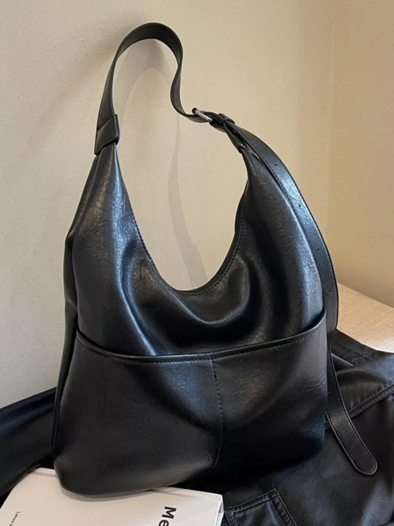 A close of the black Adjustable Strap Shoulder Bag For Women