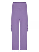 Purple cargo pants on a white background