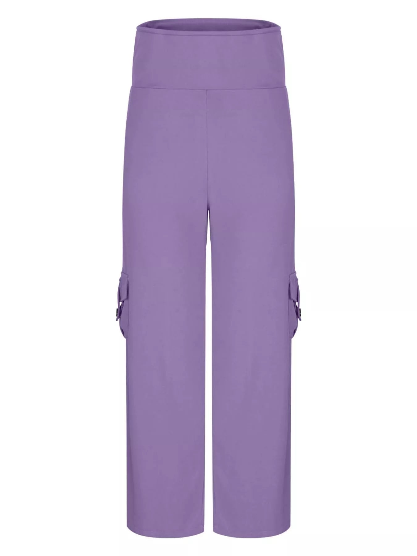 Purple cargo pants on a white background