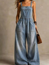 Full Size Wide Leg Denim Jumpsuit with Adjustable Straps and Pockets Plus Size