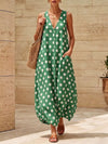 Ladies Polka Dot V-Neck Sleeveless Maxi Dress