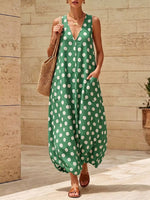 A view of green Polka Dot V-Neck Sleeveless Maxi Dress
