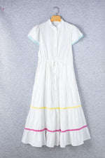 Contrast Trim Button Up Short Sleeve Dress