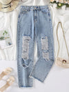 Women's Ripped Denim Pants Straight Leg Distressed Raw Hem Jeans