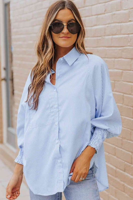 Blue Fernanda Lantern Sleeve Shirt