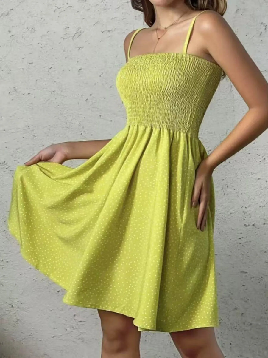 Full view of light green Full Size Smocked Square Neck Cami Dress Plus Size