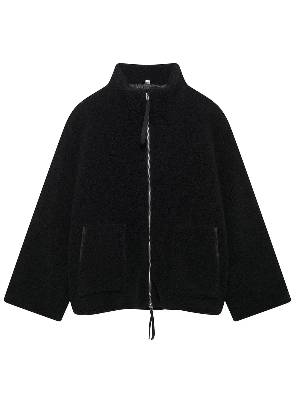 Black jacket with a zipper on a white background