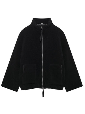 Black jacket with a zipper on a white background