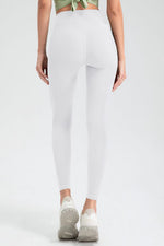 Back view of white Women's Wide Waistband High Waist Sport Leggings