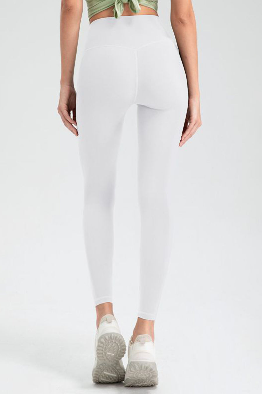 Back view of white Women's Wide Waistband High Waist Sport Leggings