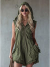 Ladies Full Size Hooded Sleeveless Zipper Romper with Ruffled Pockets Plus Size