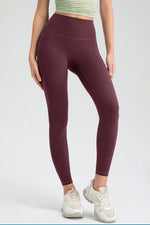 Burgundy Women's Wide Waistband High Waist Sport Leggings