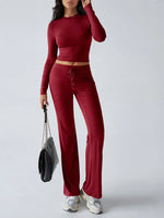 Person wearing a red outfit with a white background