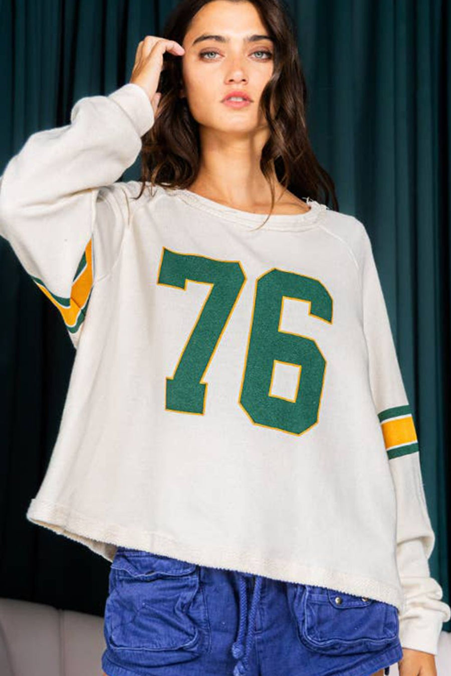 Another front view of Number 76 Round Neck Long Sleeve Top