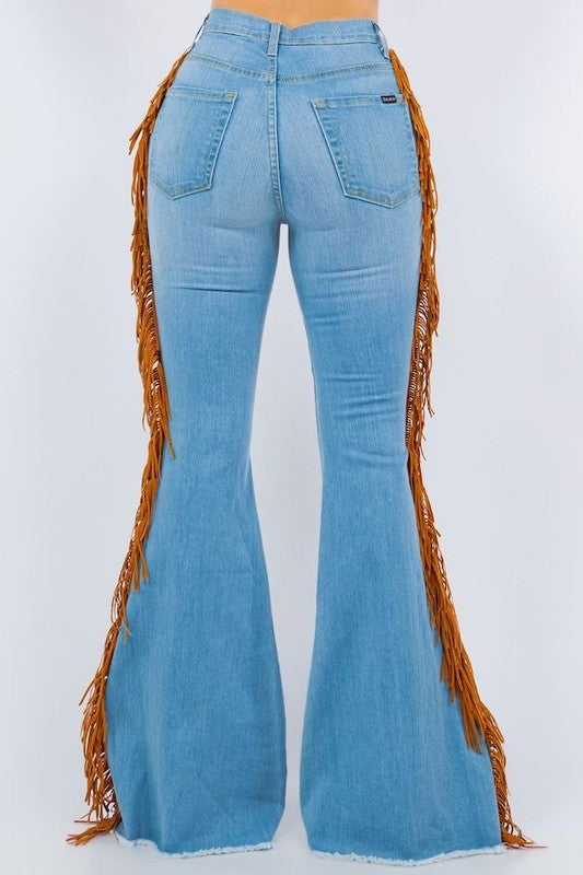Fringe Bell Bottom Jean in Light Denim for women over 30