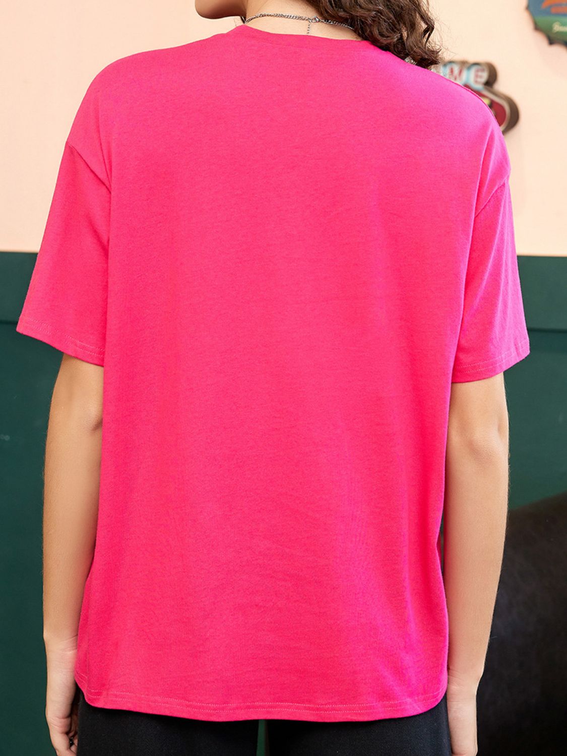 Back view of Letter Graphic Round Neck Half Sleeve T-Shirt