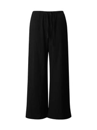 Black wide-leg pants on a white background