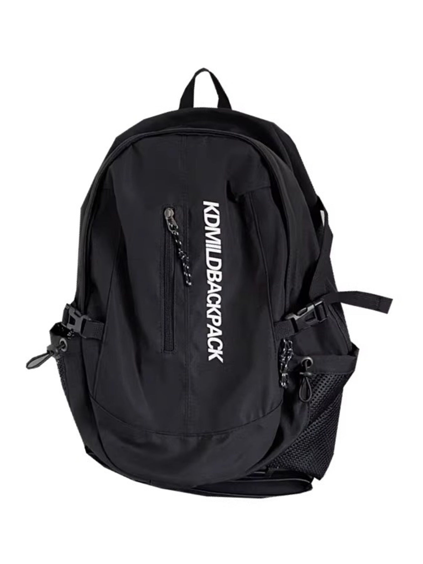 Black backpack with 'KONWIL' branding on a white background