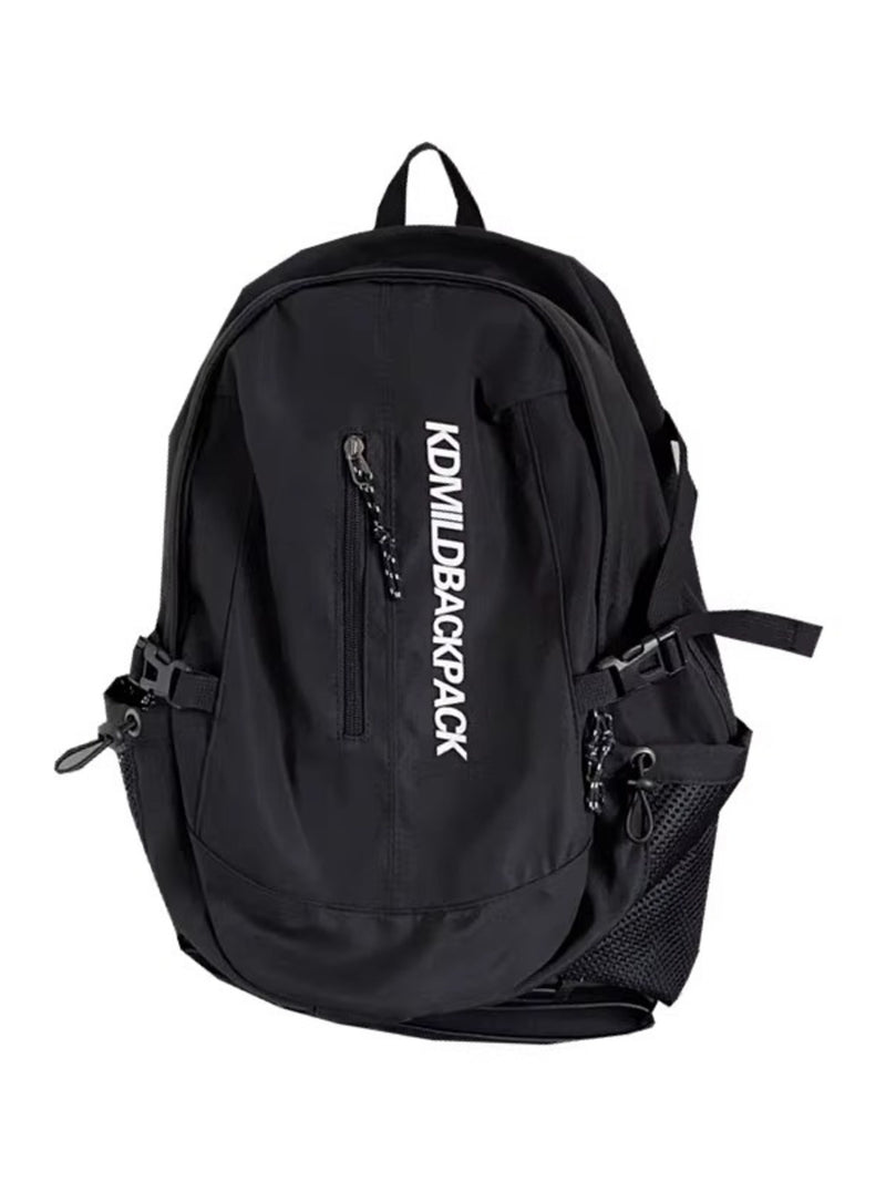 Black backpack with 'KONWIL' branding on a white background
