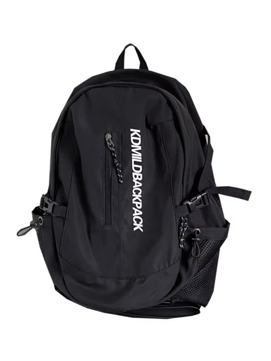 Black backpack with 'KONWIL' branding on a white background