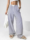Women's Casual Striped High-Waisted Wide Leg Pants With Pockets