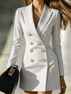 Stripe Double-Breasted Blazer Dress For Women