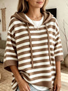 Full Size Drawstring Striped Hooded Sweater Plus Size
