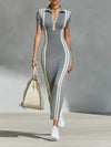 Full Size Contrast Stripes Short Sleeve Midi Dress Plus Size