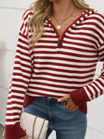 front view of Perfee Striped Long Sleeve Hooded Sweater