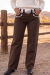 Western Colorblock Pockets Button Fly Decorative Belt Loops Straight Leg Jeans