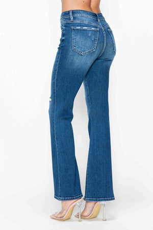 Left side view of bytos Full Size High Rise Bootcut Jeans with Pockets