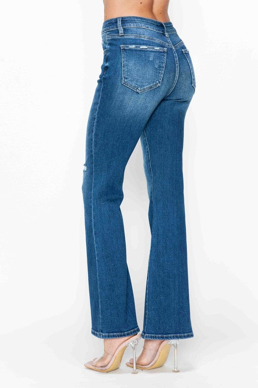 Left side view of bytos Full Size High Rise Bootcut Jeans with Pockets