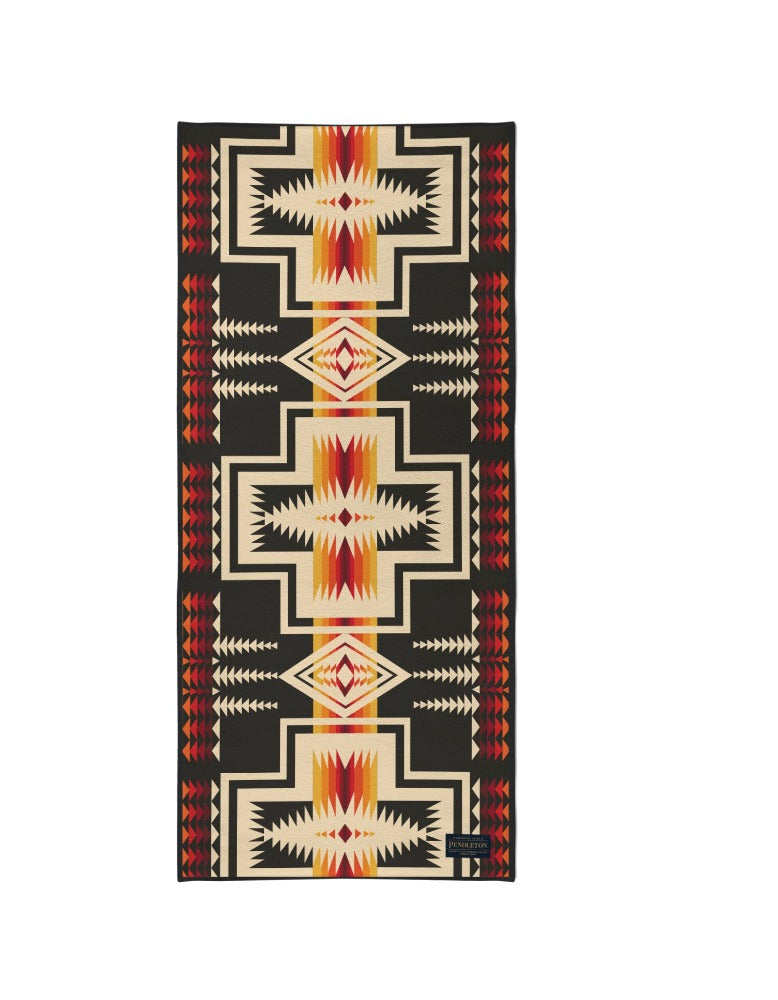 Pendleton x Yune Yoga Harding Black Yoga Towel Front Unrolled