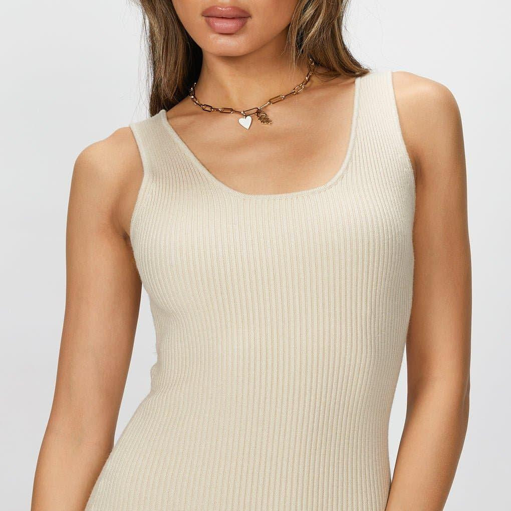 Woman in white tank top wearing Large Elongated Link Chain
