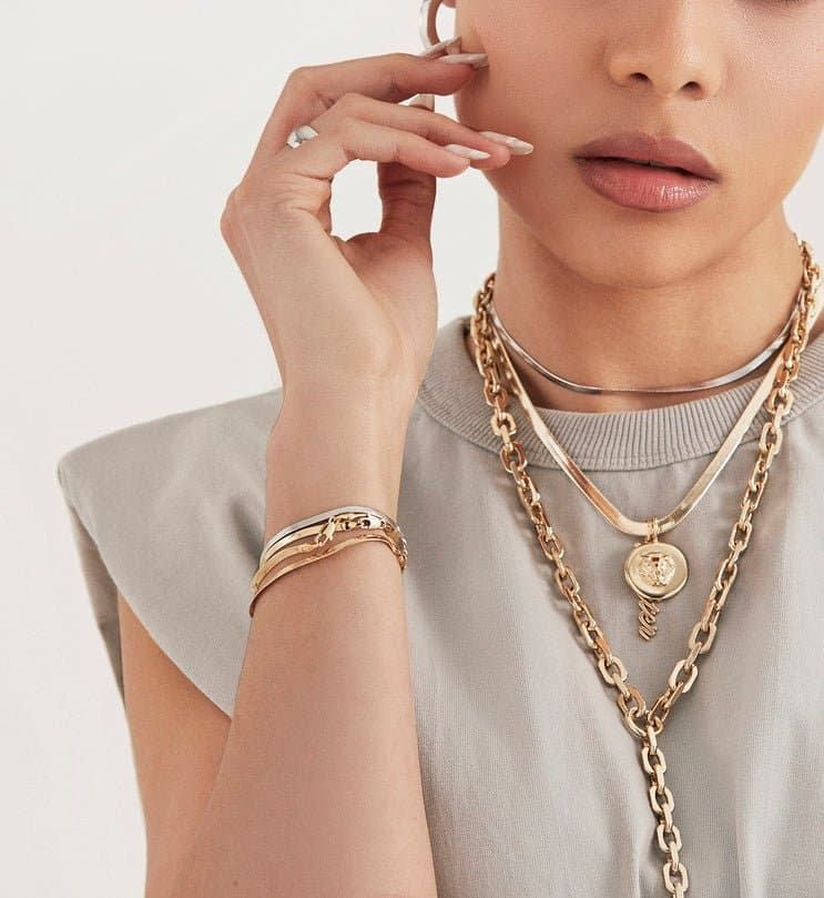 Woman wearing layered Lennon Lariat Necklace