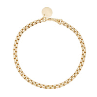 A gold-colored box chain bracelet with a sleek Lobster Clasp, crafted from recycled brass with a protective coating.