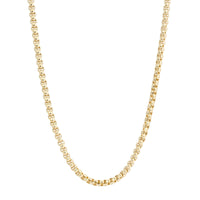 A gold-colored box chain necklace with a sleek 12mm lobster clasp.