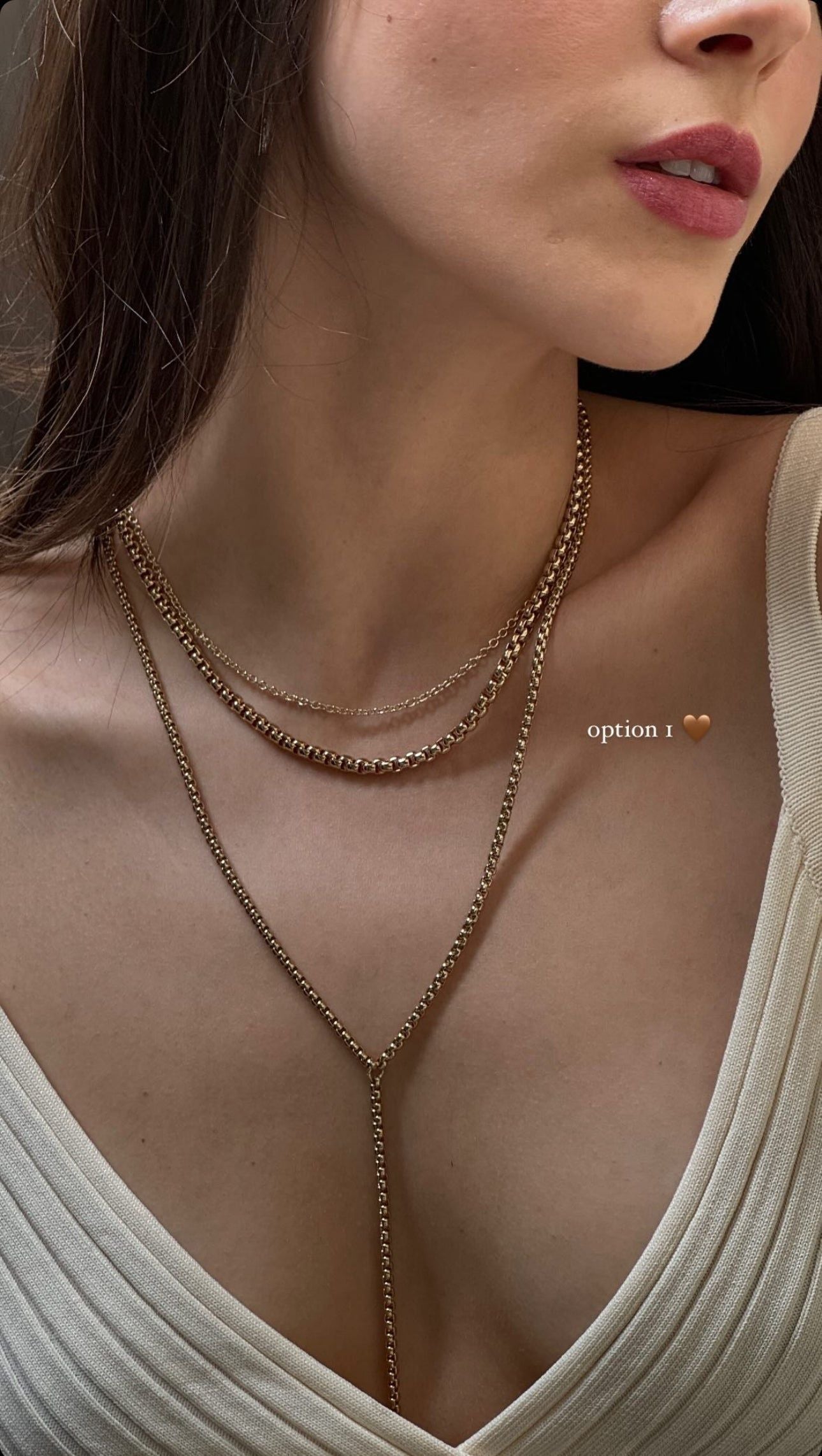 Woman layered her neckless with Luciana Box Chain Necklace