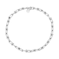 A gold-colored U-link chain necklace with a distinctive clasp.