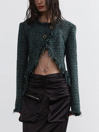 Close up front viw of Marriagie Frayed Tweed Jacket