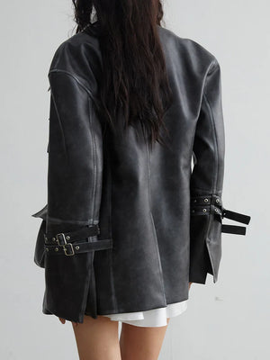 View of the back of Mauarci Vegan Leather Jacket 